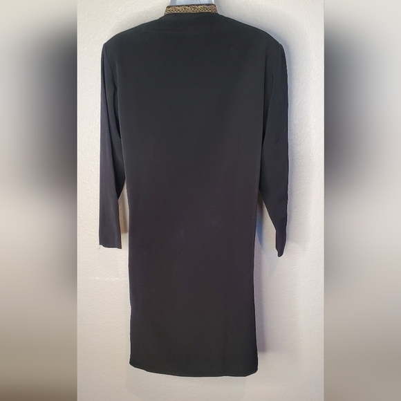 Black Tunic with Gold Embroidery Mandarin Collar Sherwani Kaftan Size 10 - Picture 8 of 10